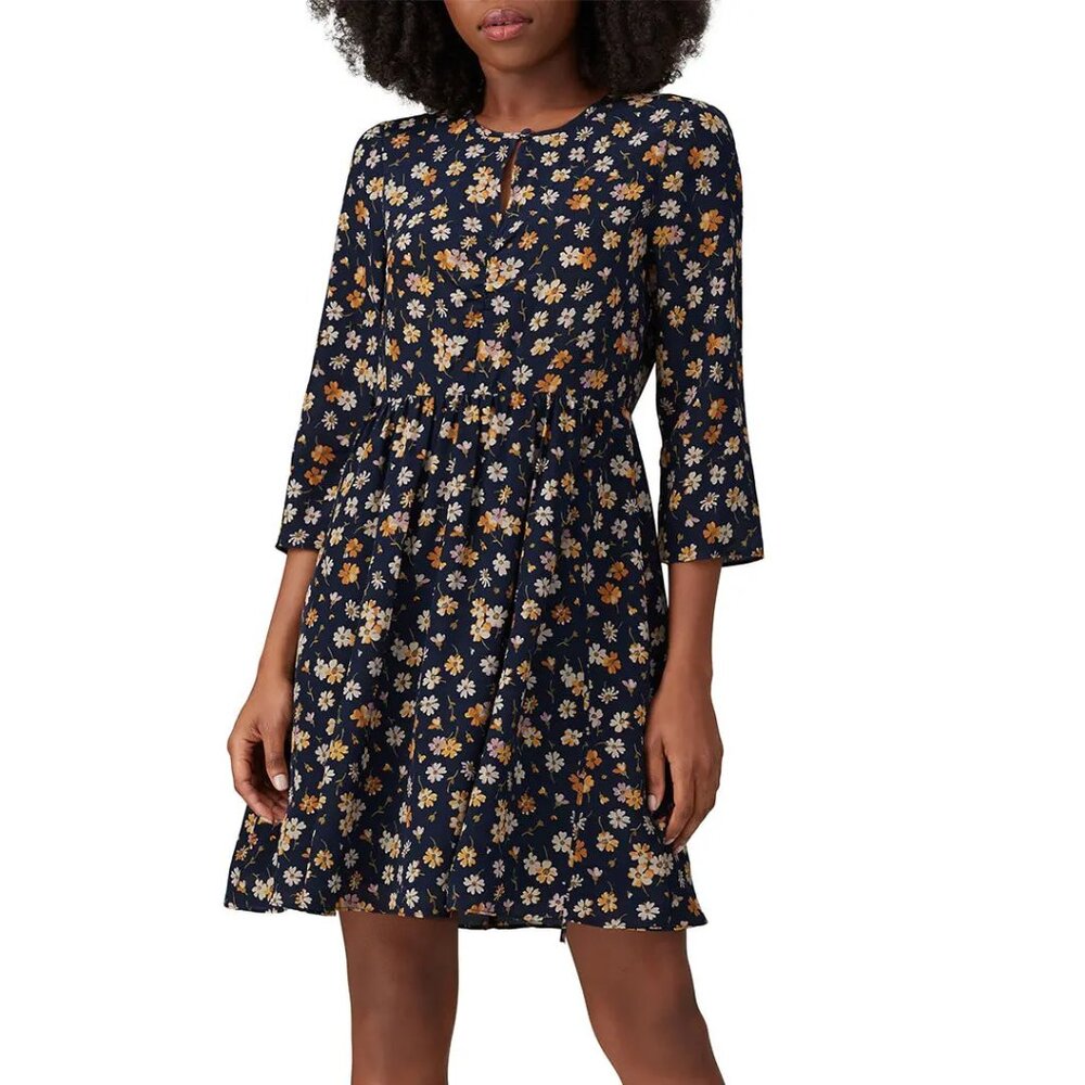 NWOT Madewell Floral Ruched Dress Navy Blue Yellow Floral Size 0